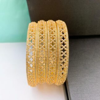 Grand Gold Plated American Diamond Lattice Bangle Set for Bridal Wear Grand Gold Plated American Diamond Lattice Bangle Set for Bridal Wear – Carat Vogue