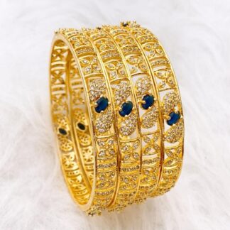Homepage 11 Gold-Plated American Diamond (AD) Bangles with Sapphire-Blue Stones (Set of 4)