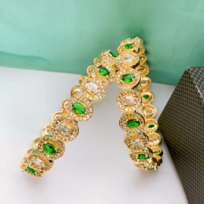 Gold-Plated American Diamond Bangles with Emerald Green & White Stones | Party & Bridal Jewelry - Image 2