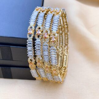 Homepage 7 Multi-Tone American Diamond Bangle Set with Pink Gemstones