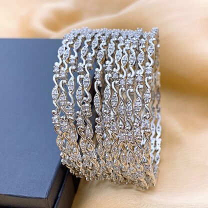 Silver Plated AD Stone Zig-Zag Bangle Set for Women - Image 4
