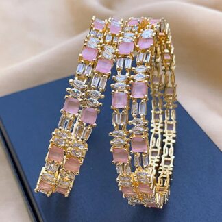 Designer Rose Gold Plated AD Bangle Set with Pink & White Stones Designer Rose Gold Plated AD Bangle Set with Pink & White Stones