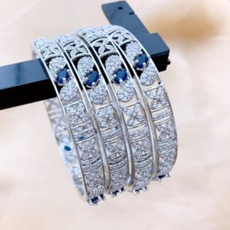 Homepage 10 Rhodium Plated American Diamond Bangles with Blue Stones
