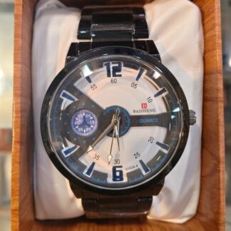 Baisheng Modern Industrial Sports Watch – Black Permanent Coated Steel with Rotating Gear-Dial Design