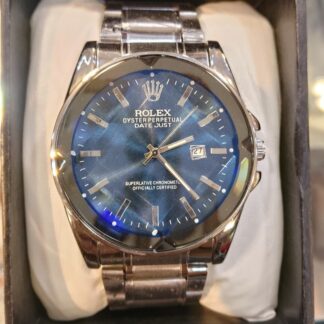 Rolex Oyster Perpetual Datejust Style Watch – Silver Stainless Steel with Radiant Blue Sunray Dial
