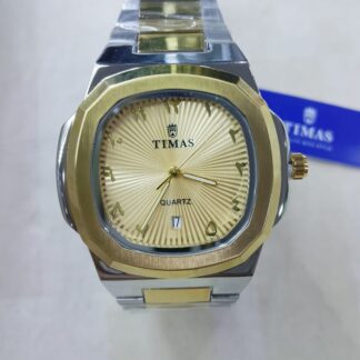 TIMAS Prestige Two-Tone Luxury Watch – Silver & Gold Octagonal Case with Gold Sunray Arabic Dial