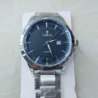 Shop the TIMAS Executive watch featuring a stunning navy blue sunray dial and a durable silver stainless steel band. Precision quartz movement with date function. The perfect professional accessory for the modern man. Order yours today.