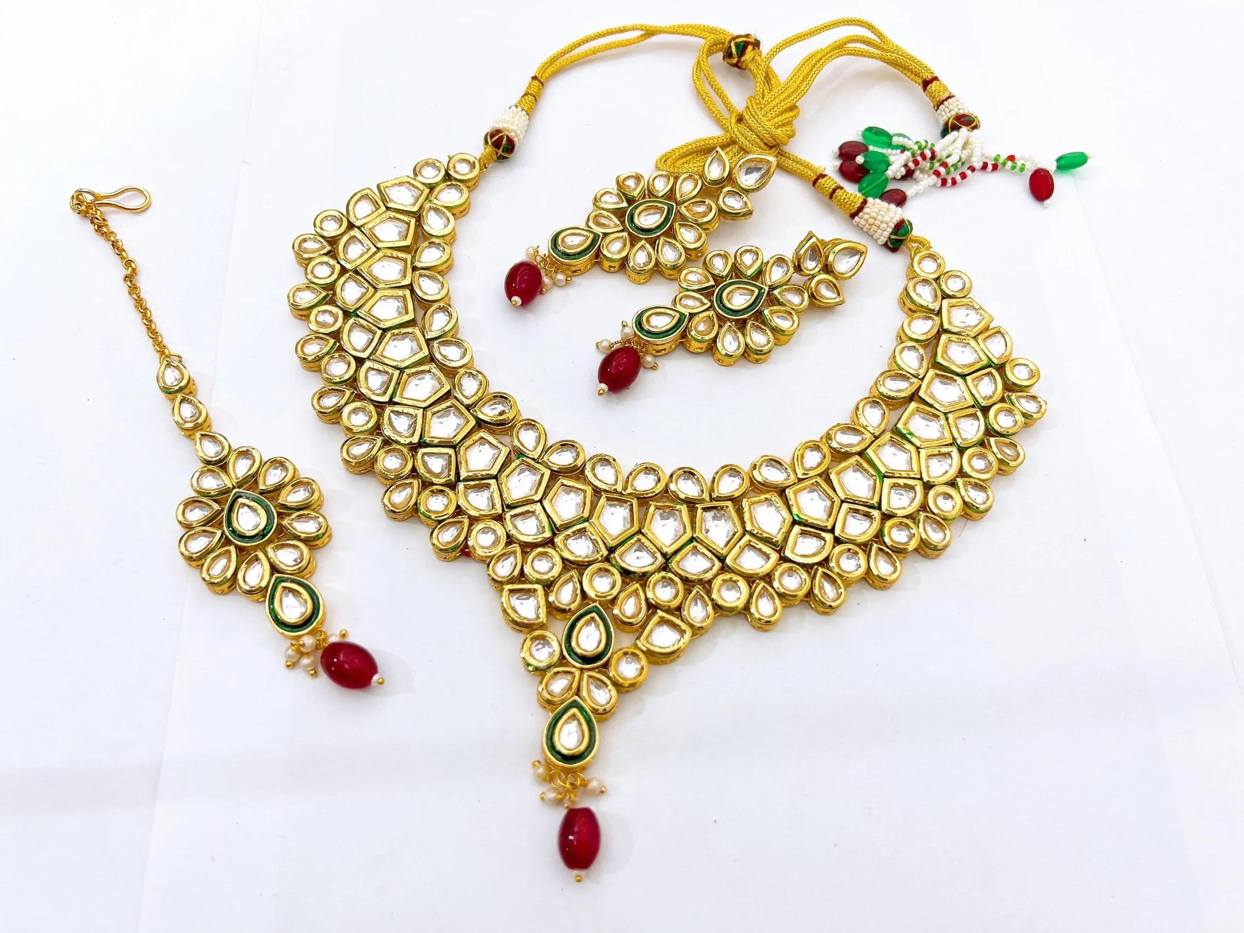 Royal Ruby Red Kundan Bridal Choker Set with Matching Earrings & Maang Tikka Royal Ruby Red Kundan Bridal Choker Set with Matching Earrings & Maang Tikka - Image 2