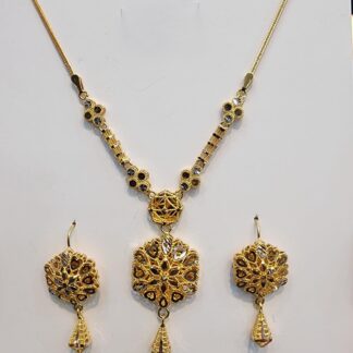 Traditional 22K solid gold sun-motif necklace and earring set with teardrop accents 11.080g