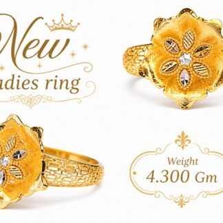 Discover the elegance of the 4.300g 22k Gold Zinnia Bloom Ring. Handcrafted with tri-tone diamond-cut accents and a lattice band. Shop luxury gold at Carat Vogue.