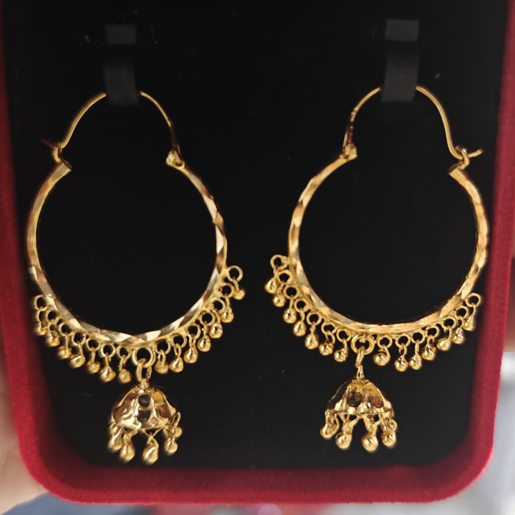 22K solid gold bali earrings with jhumki drop design weighing 4.5 grams, traditional ethnic jewelry for women