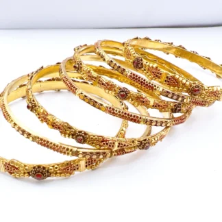 Traditional 1 Gram Real Gold Plated Indian Bangles Set with Ruby Red Stones UK
