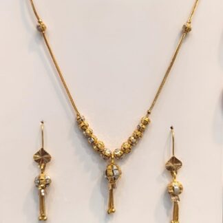 10 Gram 22K Dubai gold mala chain set with diamond-cut two-tone beads and matching earrings.